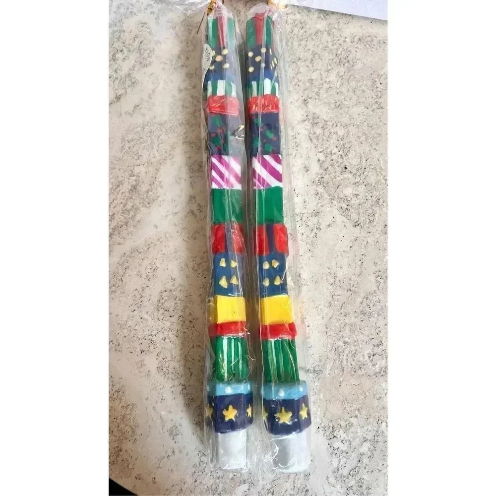 Vintage Department 56 Multi-Color Christmas Gifts Taper‎ Dinner Candle Set of 2